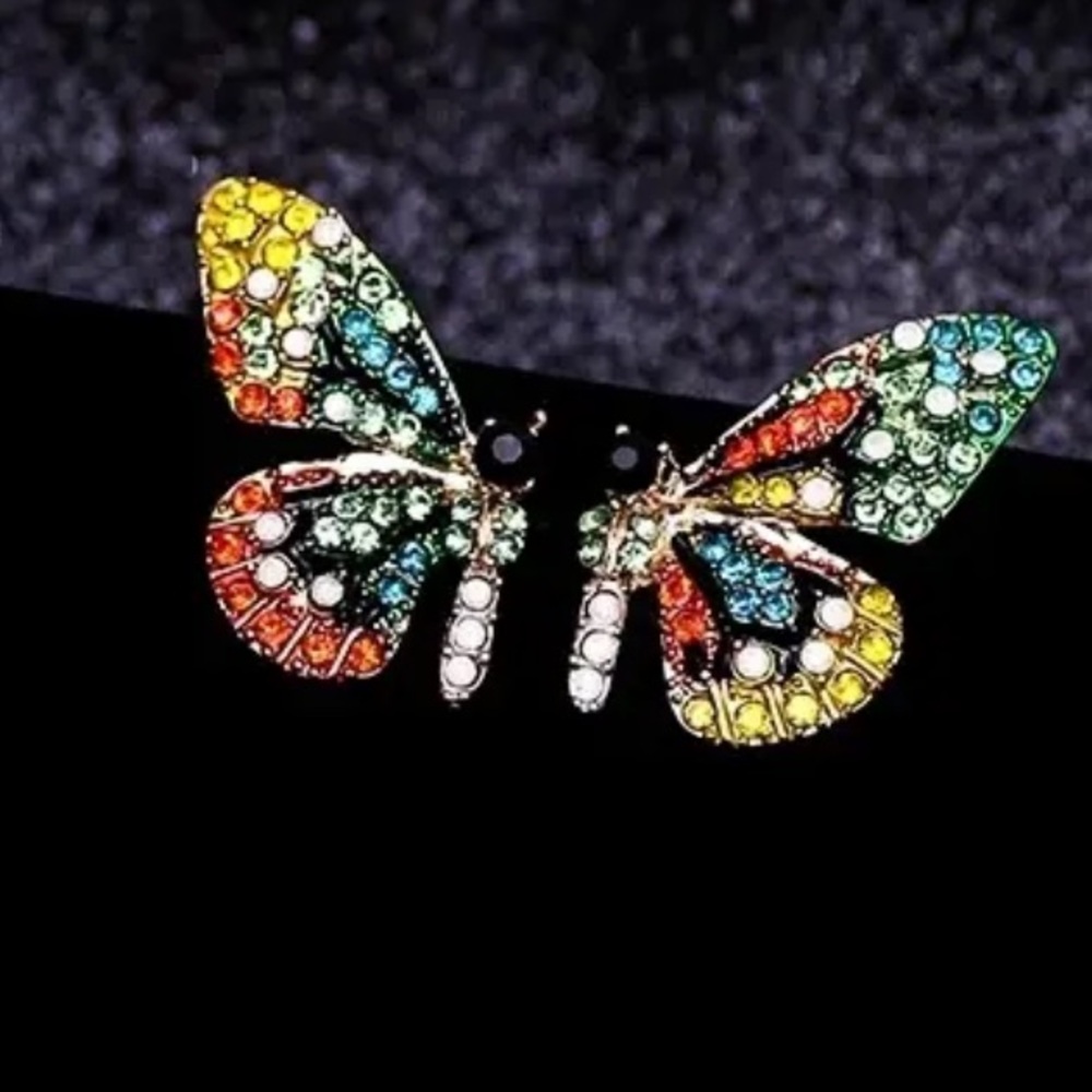 Sparkling Colorful Butterfly, Crystals Inlaid Bohemian Multi-colored Earrings